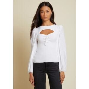 Nation LTD Leilani Top White Sweetheart Smocked Pima Cotton Balloon Sleeve XS